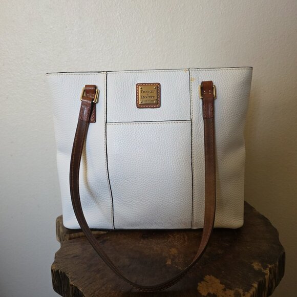 Dooney & Bourke Wexford Lexington Pebble Leather Tote Bag White Tan Handles Red - Picture 7 of 16
